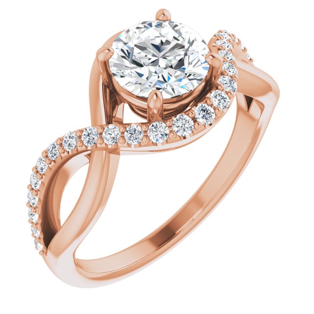 10K Rose Gold Customizable Round Cut Design with Semi-Accented Twisting Infinity Bypass Split Band and Half-Halo