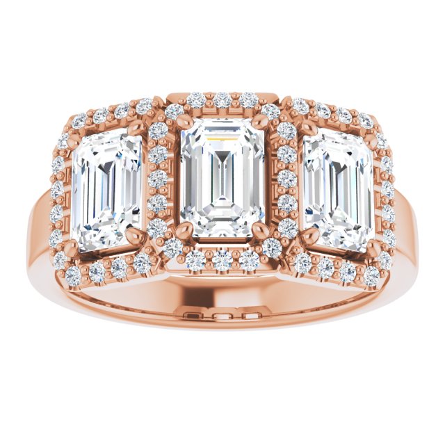 Cubic Zirconia Engagement Ring- The Delores (Customizable Radiant Cut Triple Halo 3-stone Design)