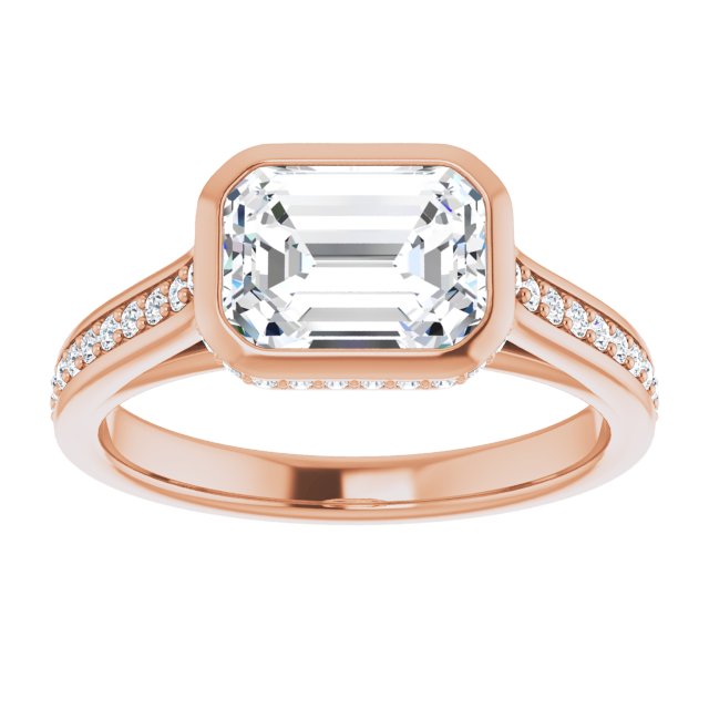 Cubic Zirconia Engagement Ring- The Jada (Customizable Cathedral-Bezel Radiant Cut Design with Under Halo and Shared Prong Band)