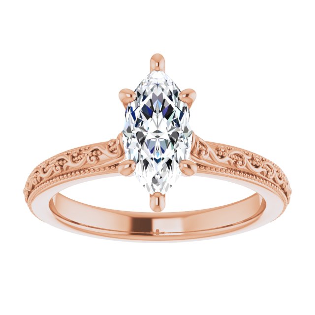 Cubic Zirconia Engagement Ring- The Conchita (Customizable Marquise Cut Solitaire with Delicate Milgrain Filigree Band)