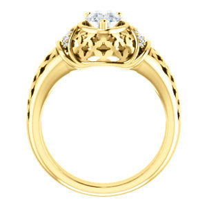 Cubic Zirconia Engagement Ring- The Leilani (Customizable Pear Cut Vintage Crown Setting with Oversized Crosshatch Band)
