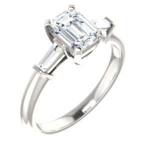 Cubic Zirconia Engagement Ring- The Monica (Customizable Radiant Cut Center with Dual Tapered Baguettes)