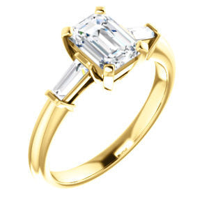 Cubic Zirconia Engagement Ring- The Monica (Customizable Emerald Cut Center with Dual Tapered Baguettes)