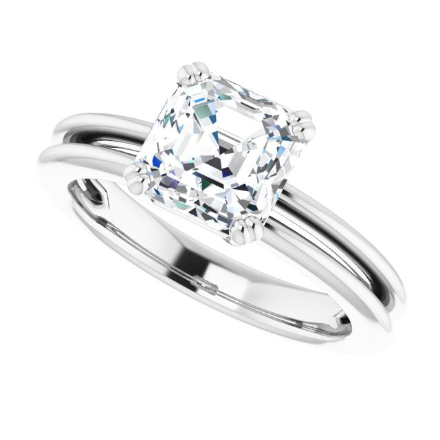 Cubic Zirconia Engagement Ring- The Evie (Customizable Asscher Cut Solitaire with Grooved Band)