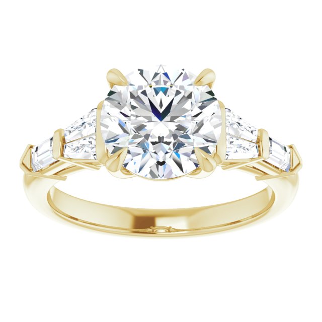 Cubic Zirconia Engagement Ring- The Annaliza (Customizable 7-stone Design with Round Cut Center and Baguette Accents)