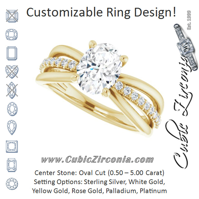 Cubic Zirconia Engagement Ring- The Rissa (Customizable Oval Cut Design with Tri-Split Accented Band)