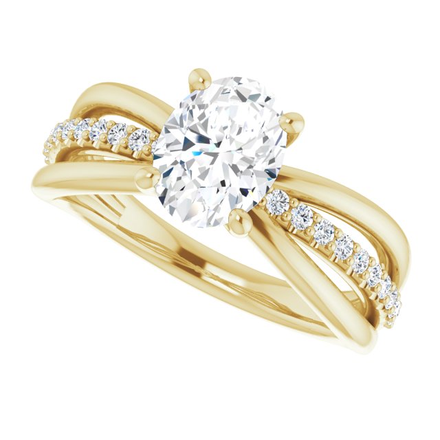 Cubic Zirconia Engagement Ring- The Rissa (Customizable Oval Cut Design with Tri-Split Accented Band)