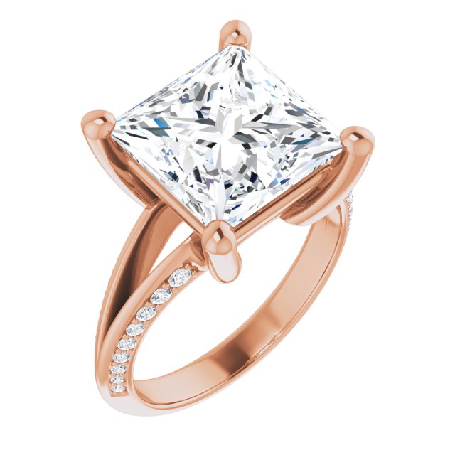 10K Rose Gold Customizable Princess/Square Cut Center with 4-sided-Accents Knife-Edged Split-Band