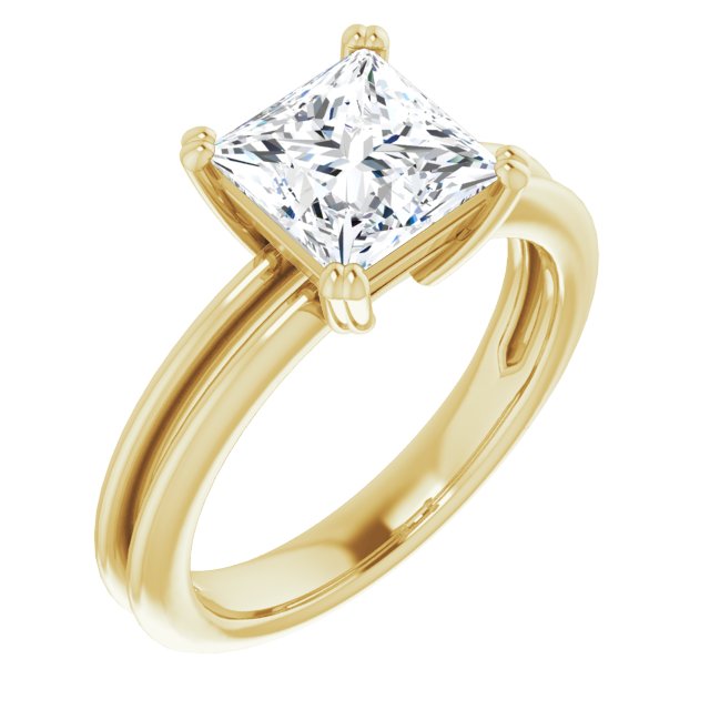 10K Yellow Gold Customizable Princess/Square Cut Solitaire with Grooved Band