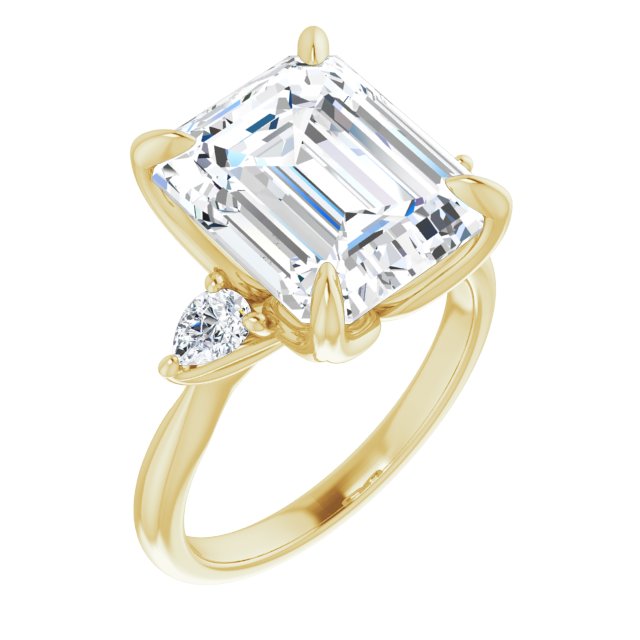 10K Yellow Gold Customizable 3-stone Design with Emerald/Radiant Cut Center and Dual Large Pear Side Stones
