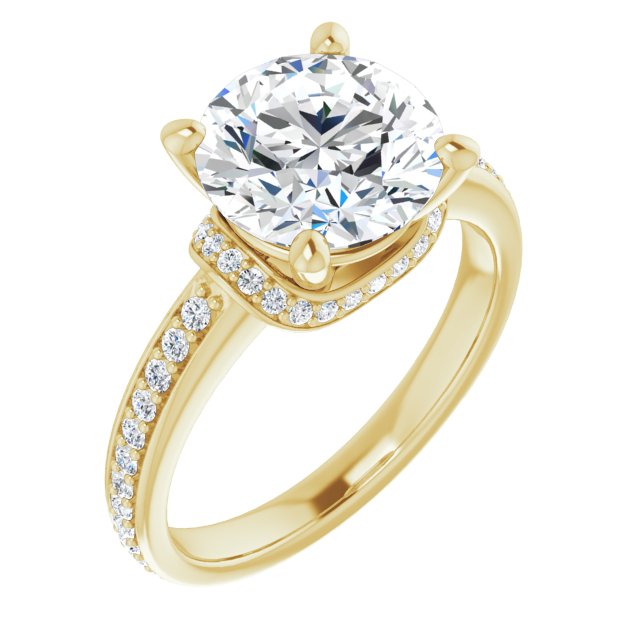 14K Yellow Gold Customizable Round Cut Setting with Organic Under-halo & Shared Prong Band
