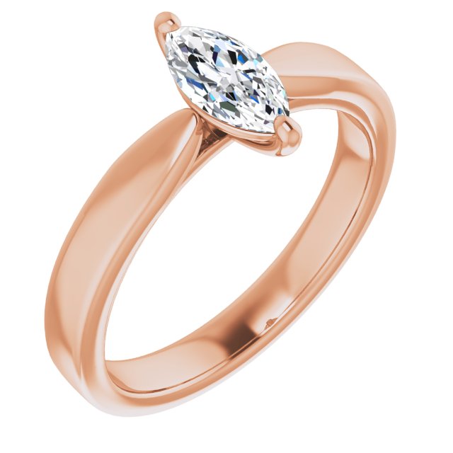 10K Rose Gold Customizable Marquise Cut Cathedral Solitaire with Wide Tapered Band
