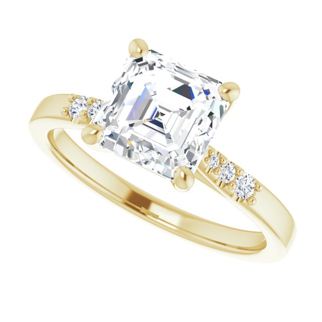 Cubic Zirconia Engagement Ring- The Kayla Love (Customizable 7-stone Asscher Cut Cathedral Style with Triple Graduated Round Cut Side Stones)