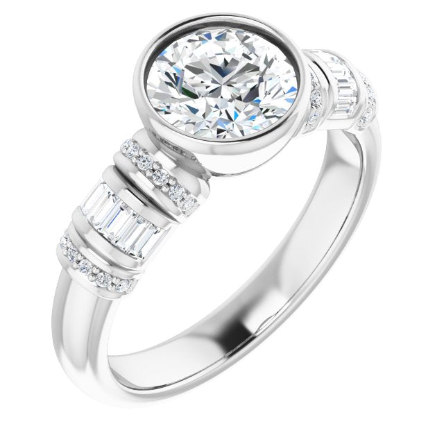 10K White Gold Customizable Bezel-set Round Cut Setting with Wide Sleeve-Accented Band