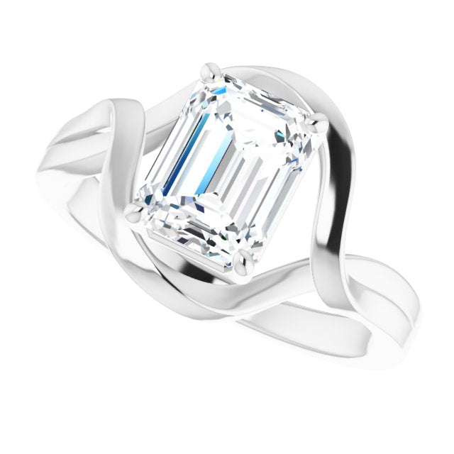 Cubic Zirconia Engagement Ring- The Helene (Customizable Emerald Cut Hurricane-inspired Bypass Solitaire)