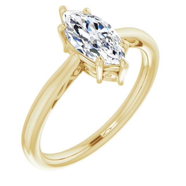 10K Yellow Gold Customizable Marquise Cut Solitaire with 'Incomplete' Decorations