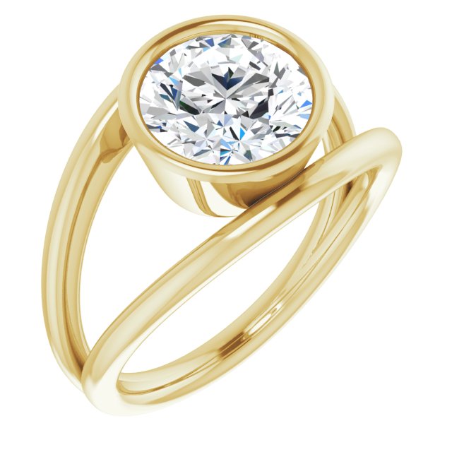 18K Yellow Gold Customizable Bezel-set Round Cut Style with Wide Tapered Split Band