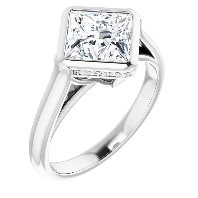 10K White Gold Customizable Princess/Square Cut Semi-Solitaire with Under-Halo and Peekaboo Cluster