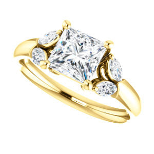 Cubic Zirconia Engagement Ring- The Leeanne (Customizable 5-stone Design with Princess Cut Center and Marquise Accents)