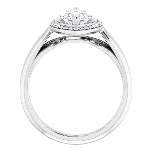 Cubic Zirconia Engagement Ring- The Ina Vaani (Customizable Cathedral-raised Marquise Cut Design with Halo and Tri-Cluster Band Accents)