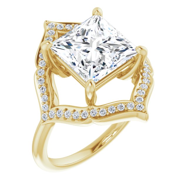 10K Yellow Gold Customizable Princess/Square Cut Style with Artistic Equilateral Halo and Ultra-thin Band