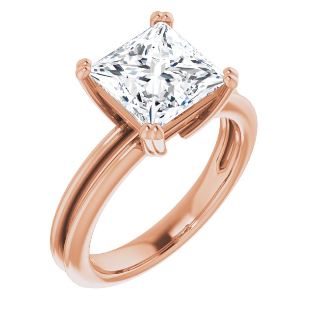 10K Rose Gold Customizable Princess/Square Cut Solitaire with Grooved Band