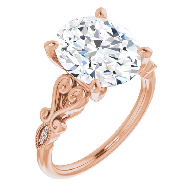 10K Rose Gold Customizable 7-stone Design with Oval Cut Center Plus Sculptural Band and Filigree