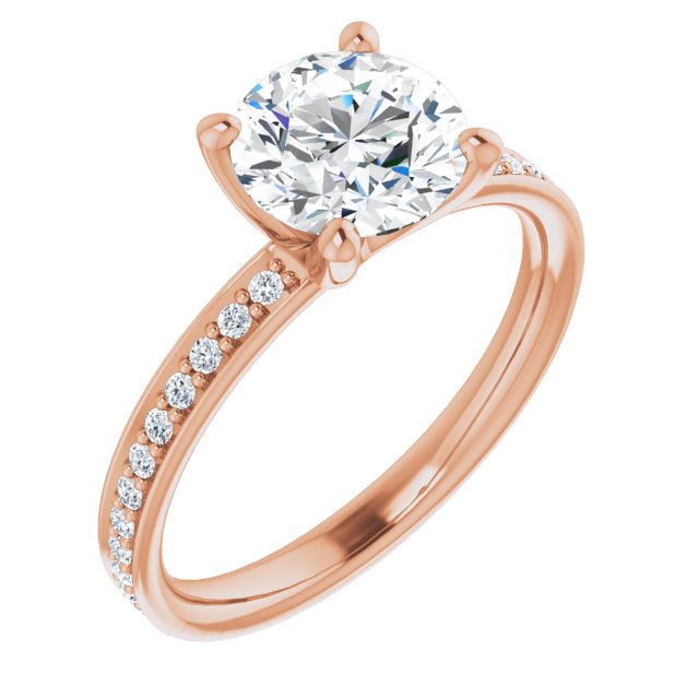 10K Rose Gold Customizable Classic Prong-set Round Cut Design with Shared Prong Band