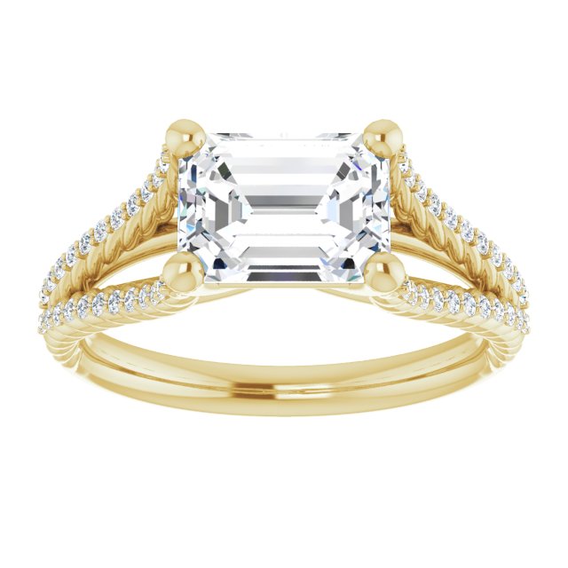 Cubic Zirconia Engagement Ring- The Contessa (Customizable Radiant Cut Style with Split Band and Rope-Pavé)