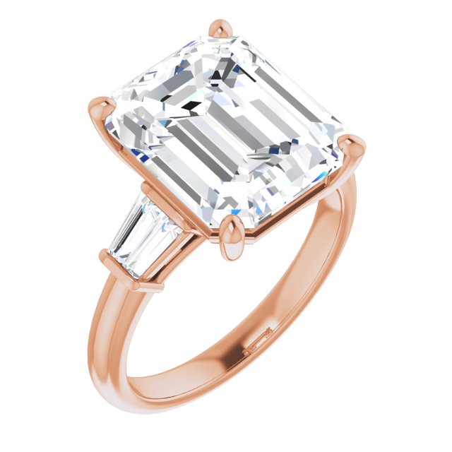 10K Rose Gold Customizable 5-stone Emerald/Radiant Cut Style with Quad Tapered Baguettes
