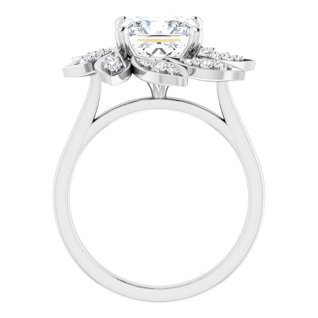 Cubic Zirconia Engagement Ring- The Xiùying (Customizable Princess/Square Cut Design with Artisan Floral Halo)