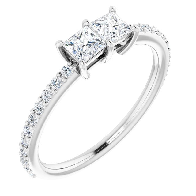 10K White Gold Customizable Enhanced 2-stone Princess/Square Cut Design with Ultra-thin Accented Band