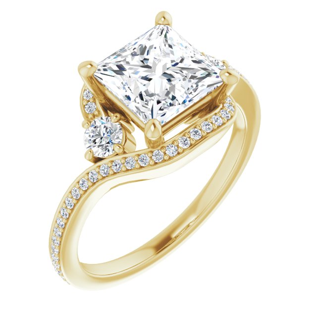 10K Yellow Gold Customizable Princess/Square Cut Bypass Design with Semi-Halo and Accented Band