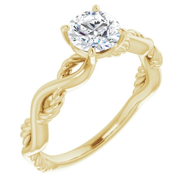 10K Yellow Gold Customizable Round Cut Solitaire with Twisting Split Band