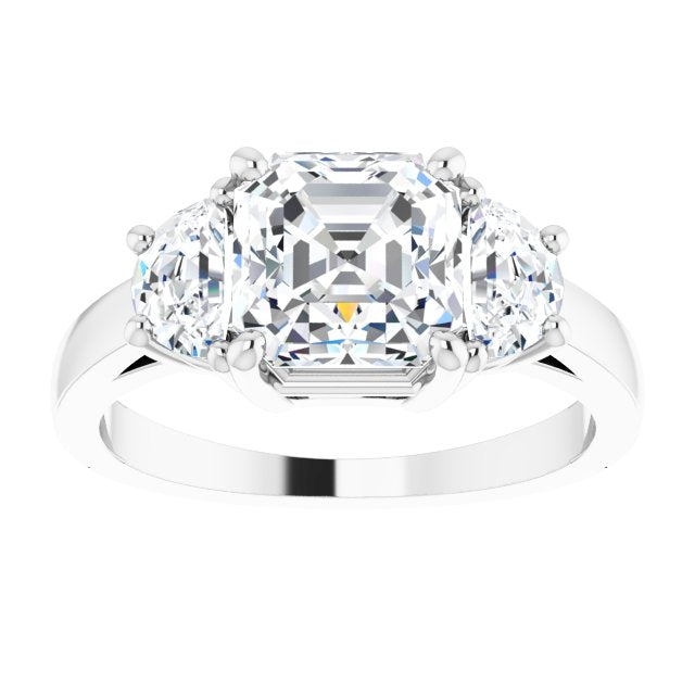 Cubic Zirconia Engagement Ring- The Bree (Customizable 3-stone Design with Asscher Cut Center and Half-moon Side Stones)