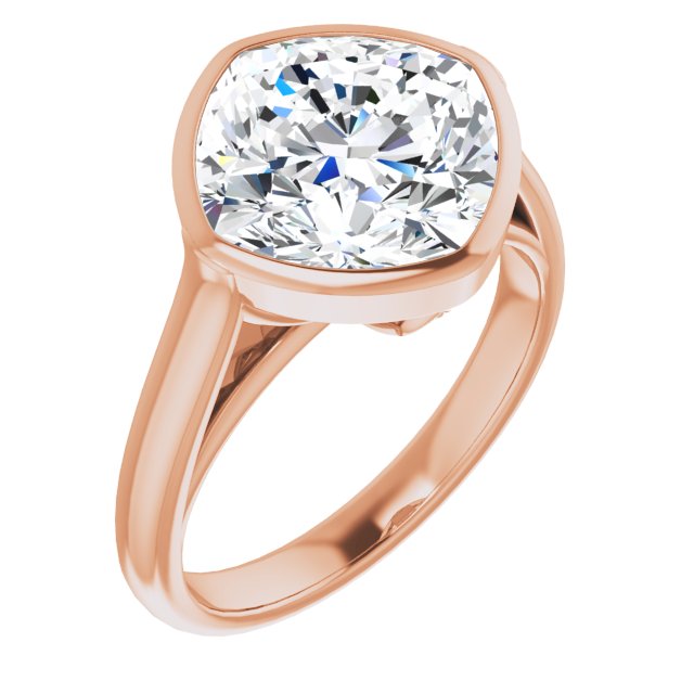 10K Rose Gold Customizable Cathedral-Bezel Cushion Cut 7-stone "Semi-Solitaire" Design