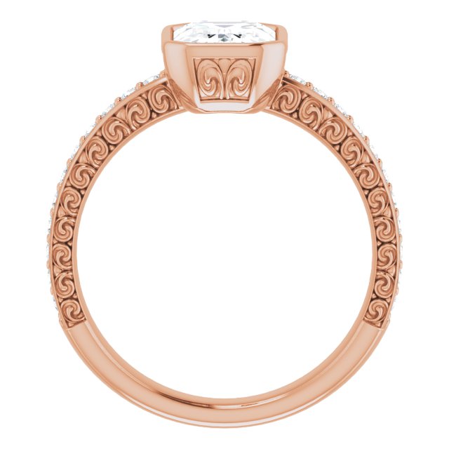 Cubic Zirconia Engagement Ring- The Araceli (Customizable Bezel-set Emerald Cut Design with Cloud-pattern Band & Semi-Eternity Accents)