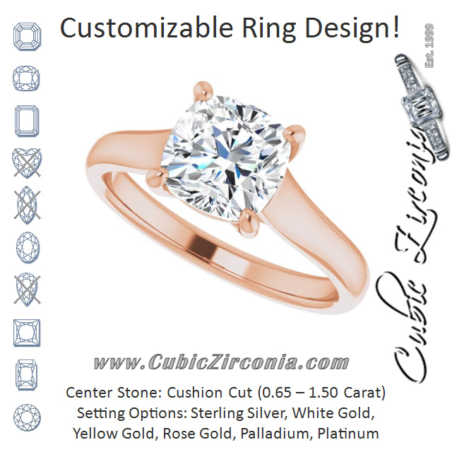 Cubic Zirconia Engagement Ring- The Jewel (Customizable Cushion Cut Cathedral-Prong Solitaire with Decorative X Trellis)