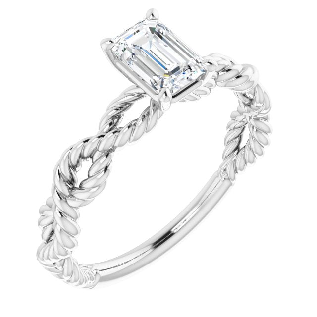 10K White Gold Customizable Emerald/Radiant Cut Solitaire with Infinity-inspired Twisting-Rope Split Band