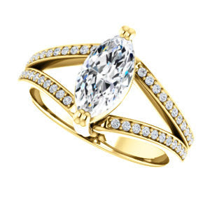 Cubic Zirconia Engagement Ring- The Trudy (Customizable Marquise Cut Style with Wide Double Pavé Band)