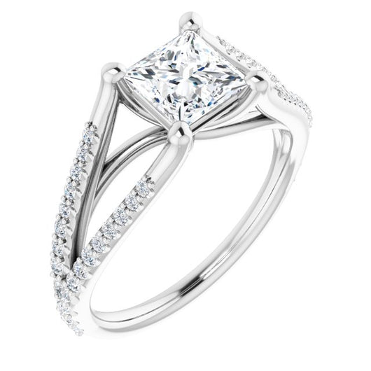 10K White Gold Customizable Cathedral-raised Princess/Square Cut Center with Exquisite Accented Split-band