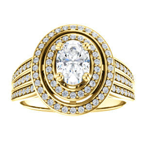 Cubic Zirconia Engagement Ring- The Shay (Customizable Oval Cut Ultra-wide w/ Double-Halo and Triple-Pavé Band)