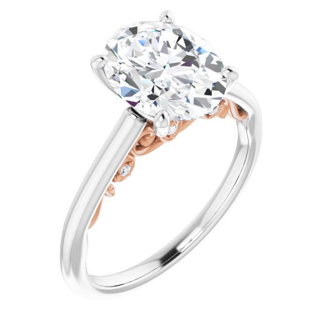 14K White & Rose Gold Customizable Cathedral-set Oval Cut Style featuring Peekaboo Trellis Hidden Stones