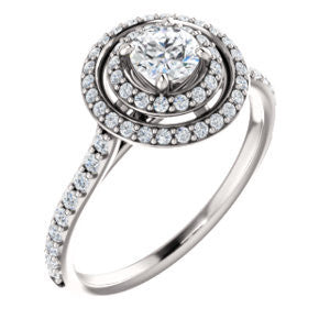 Cubic Zirconia Engagement Ring- The Alisa (Customizable Round Cut with Geometric Double Halo)