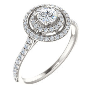 Cubic Zirconia Engagement Ring- The Alisa (Customizable Round Cut with Geometric Double Halo)