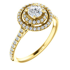 Cubic Zirconia Engagement Ring- The Alisa (Customizable Round Cut with Geometric Double Halo)