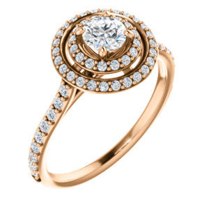 Cubic Zirconia Engagement Ring- The Alisa (Customizable Round Cut with Geometric Double Halo)