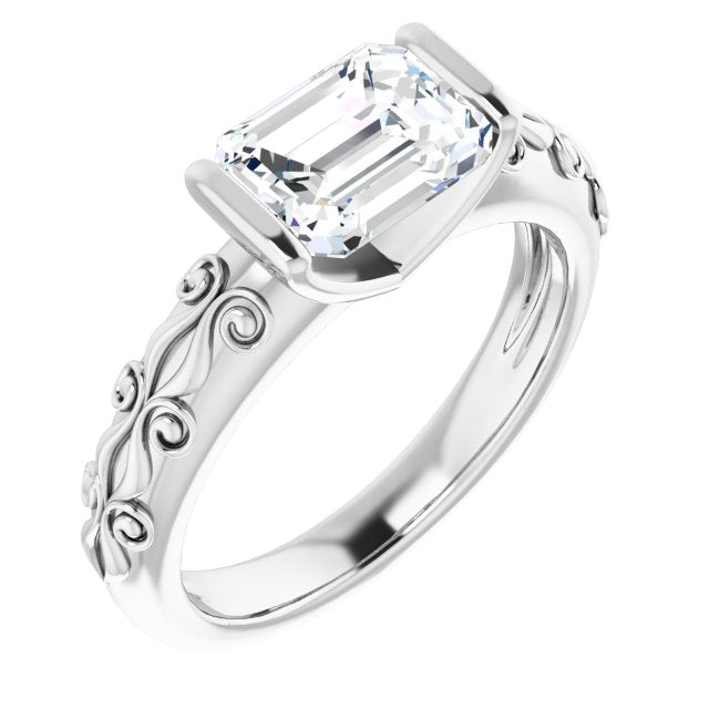 Cubic Zirconia Engagement Ring- The Cora (Customizable Bar-set Radiant Cut Setting featuring Organic Band)