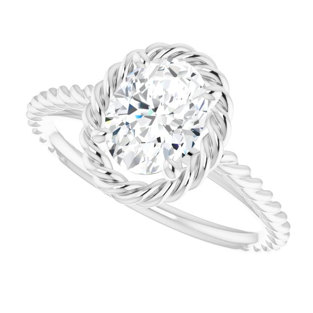 Cubic Zirconia Engagement Ring- The Carrington (Customizable Cathedral-set Oval Cut Solitaire with Thin Rope-Twist Band)