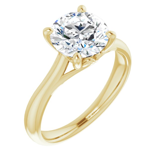 18K Yellow Gold Customizable Round Cut Solitaire with Decorative Prongs & Tapered Band